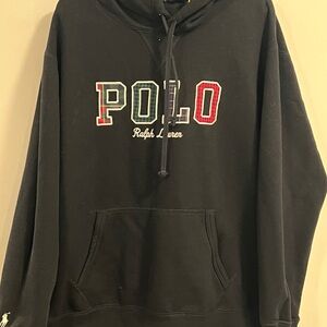 Ralph Lauren Black Hoodie with Multicolor Plaid POLO Letters